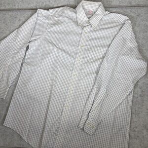 Brooks Brothers 346 Shirt Regular Fit Windowpane 16.5 34/35 White Blue Preppy